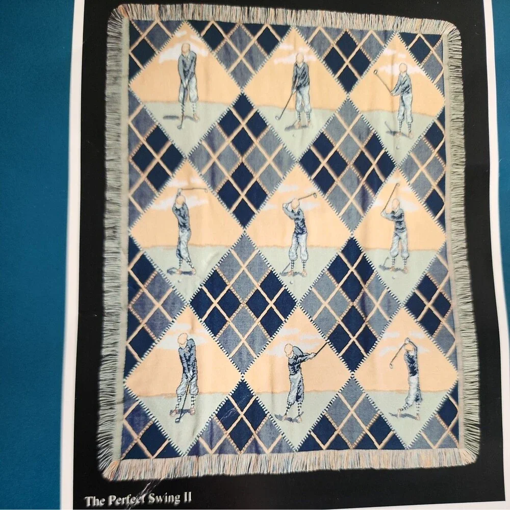 Vintage Fieldcrest Triple Woven Throw Blanket The Perfect Swing golf 50X60 NWT